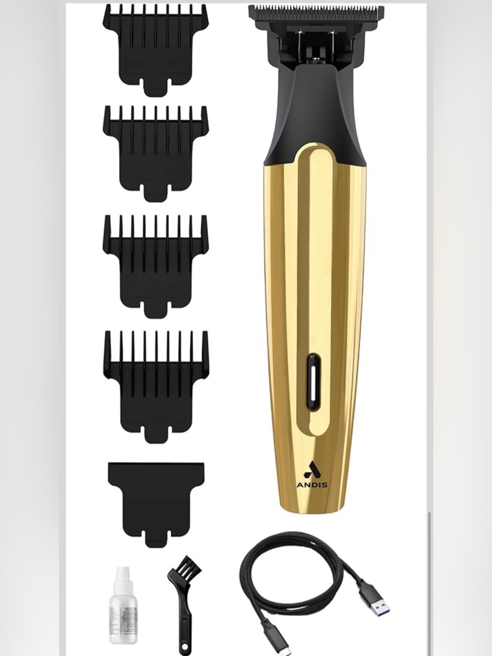 Andis Gold and Black Rechargeable Beard Trimmer with Guide Combs